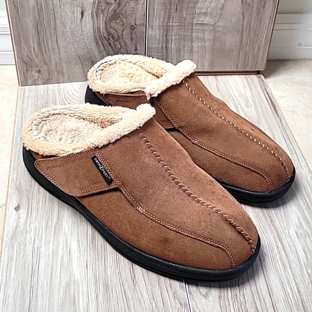 Orthofeet Asheville Orthopedic Men’s Slippers Wide 11.5 Brown Suede Comfort